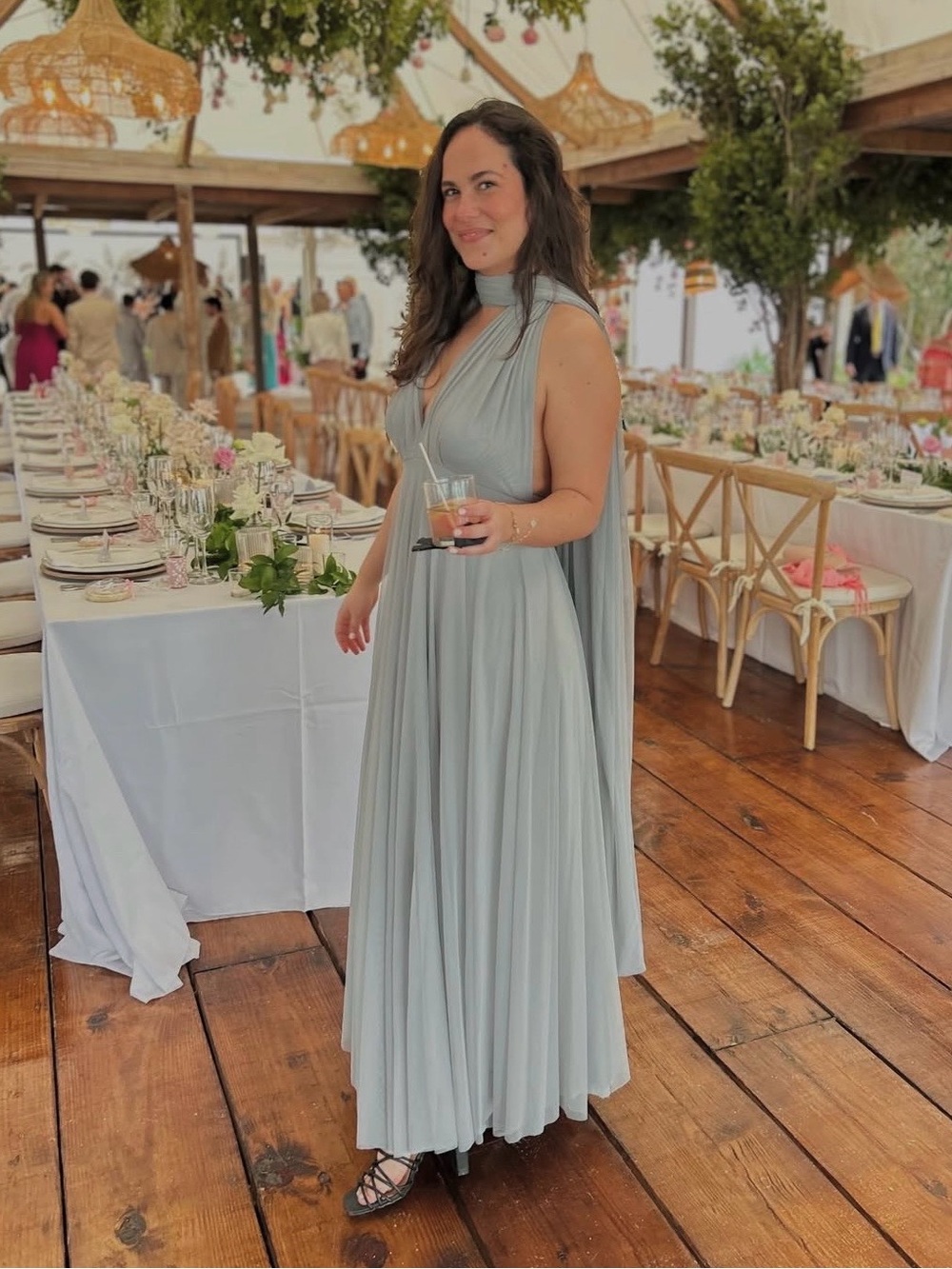Twobirds Pale Gray Halter Maxi Dress